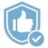 Thumbs up shield with checkmark icon.