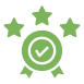 Green checkmark with three stars and ribbon.