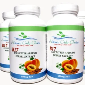 Bitter apricot kernel extract supplement bottles with green labels.