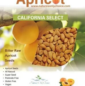Apricot seeds packaging with product details.