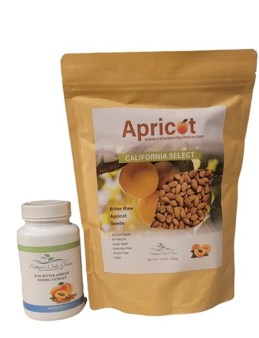Apricot seeds packet and supplement bottle.